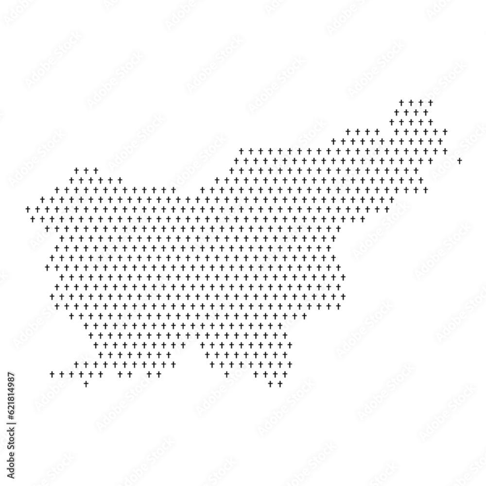 Map of the country of Slovenia with crosses on a white background