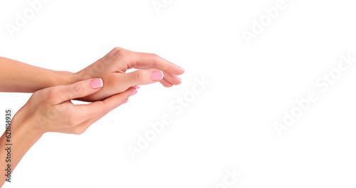 female hands with french manicure on on transparent background photo