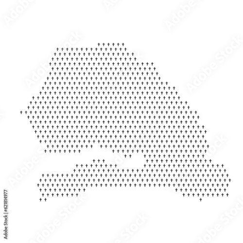 Map of the country of Senegal with crosses on a white background