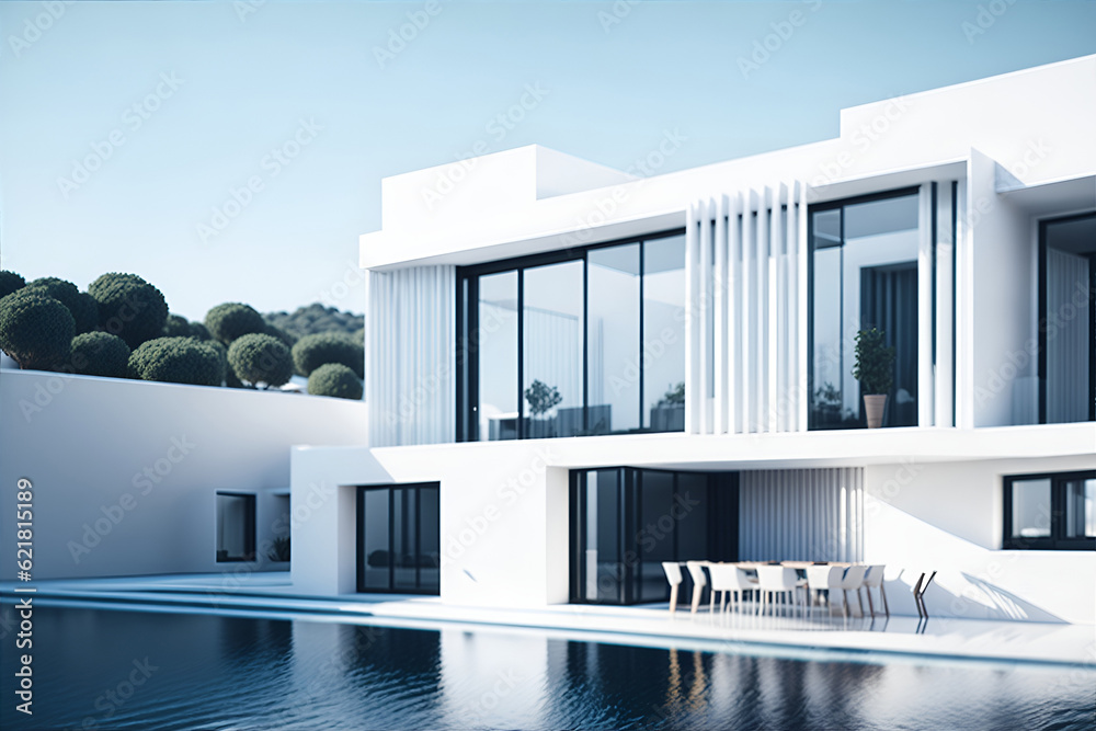 Modern house on sea shore. AI generated illustration Modern house on sea shore. AI generated illustration
