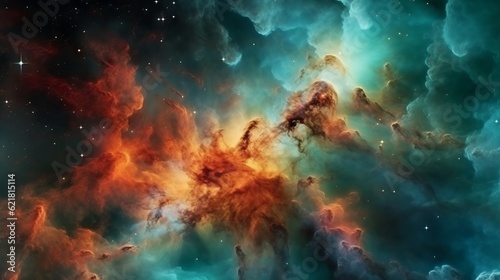 abstract space background with nebula and stars in the night sky. Abstract background with explosion of colorful smoke in space 