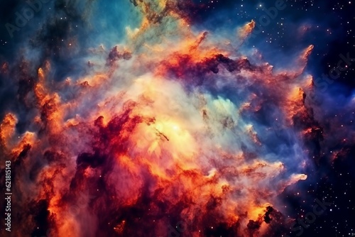 abstract space background with nebula and stars in the night sky. Abstract background with explosion of colorful smoke in space Illustration of fractal with smoke and fire effect.