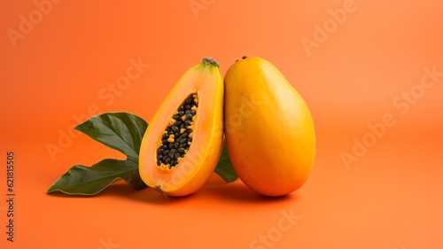 a papaya on orange pastel isolated background