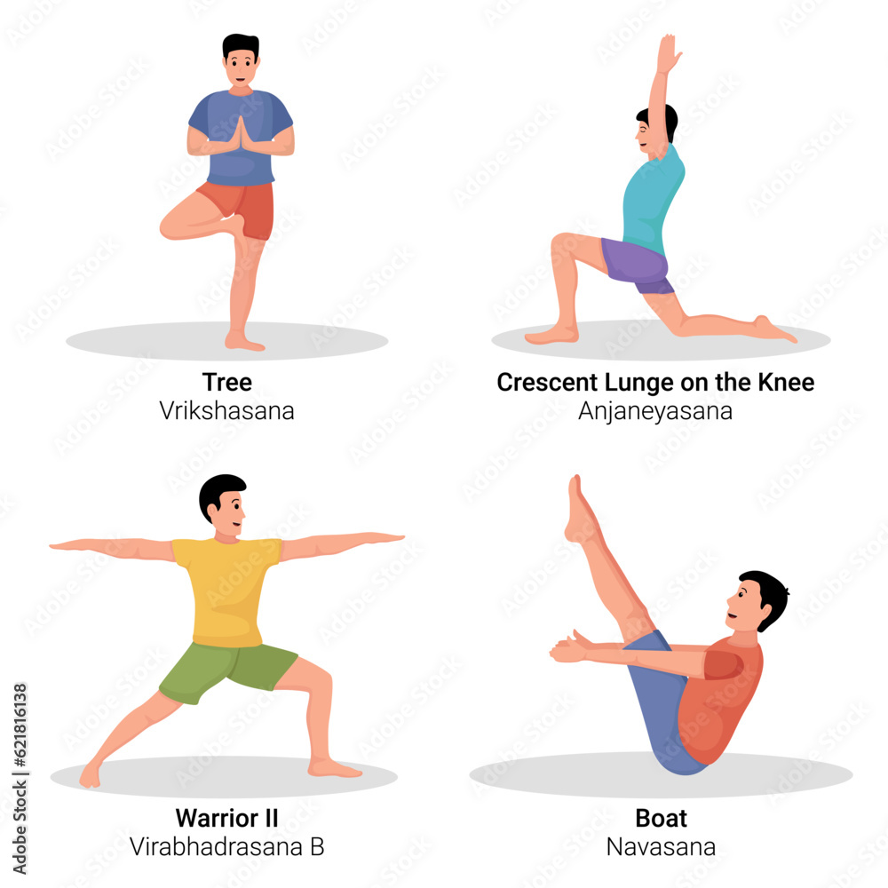 Illustration of men doing yoga pose exercises