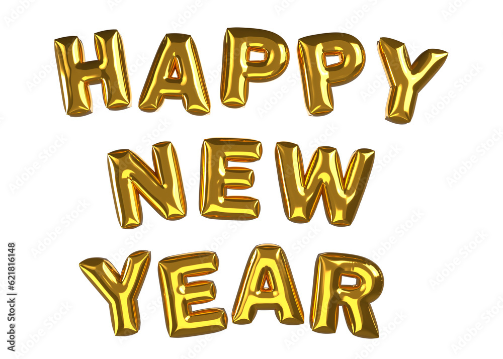 3D render of gold balloons text HAPPY NEW YEAR on transparant background. 3D render of gold balloons text HAPPY NEW YEAR on transparant background.