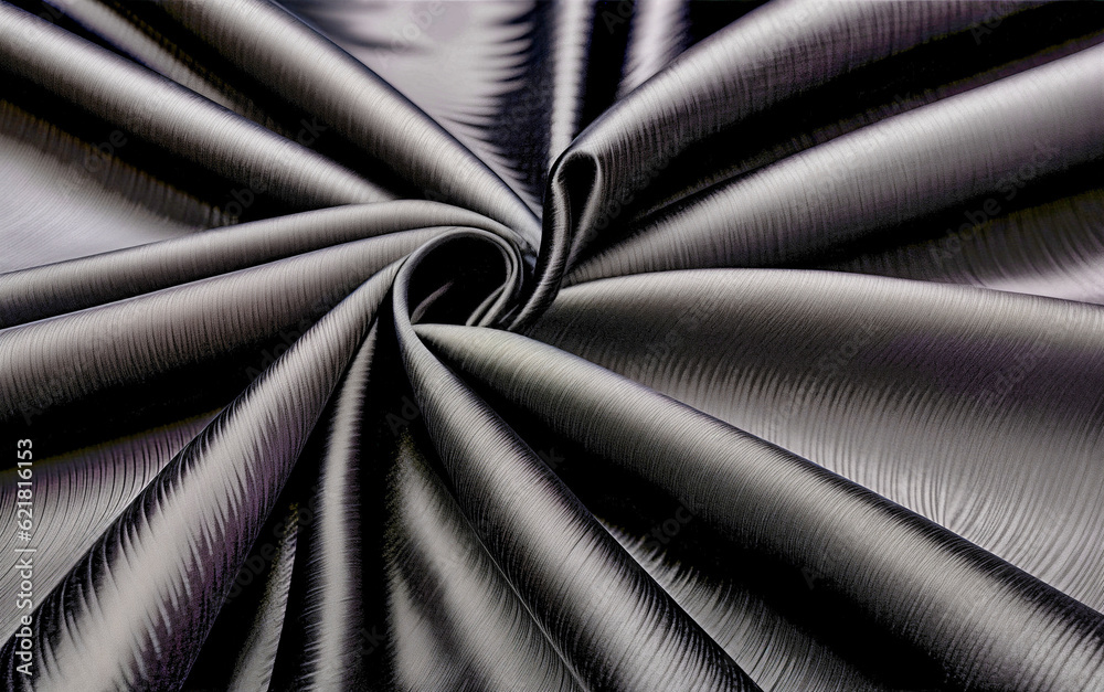 Obraz premium Texture, background, pattern. Black silk fabric.Pure Silk Charmeuse Crepe Backed Satin in BLACK fabric. Wide Stretch Silk Charmeuse Black By the Yard