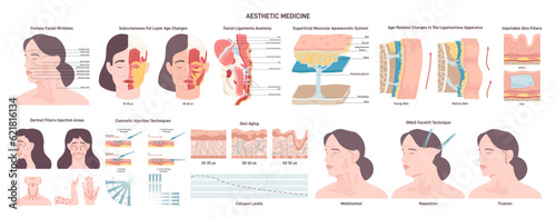 Facelift and aesthetic medicine treatment set. Face features correction