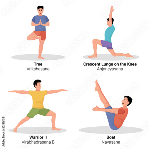 Illustration of men doing yoga pose exercises