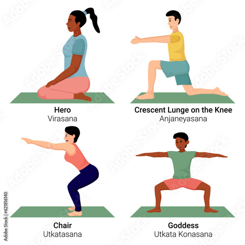 Illustration of men and women doing yoga pose exercises