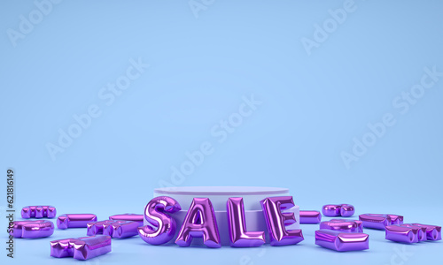 3D rendered podium elemental blue color with SALE text for your product showcase. Vector 3d illustration.