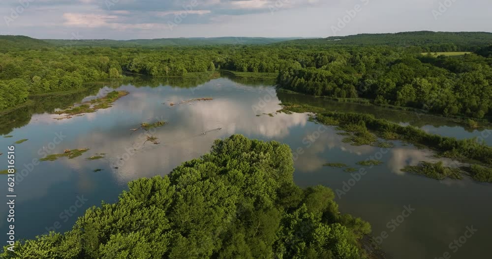 Calm Waters Of Lake Sequoyah In Arkansas, USA - aerial shot Calm Waters Of Lake Sequoyah In Arkansas, USA - aerial shot