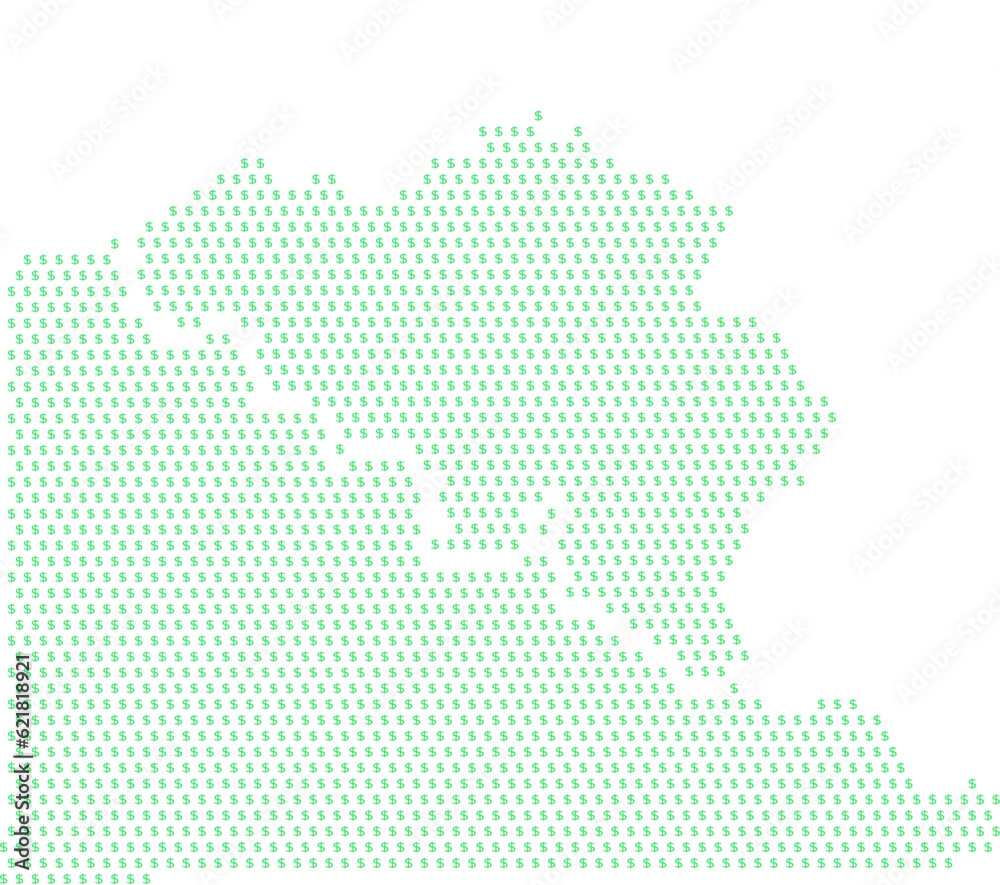 Map of the country of Belgium with dollar sign icons on a white background