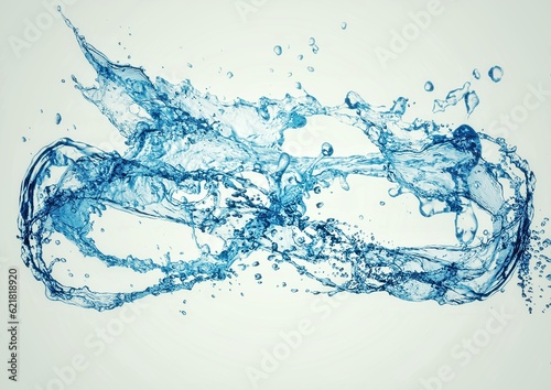 白い背景に飛び散る抽象的な青い水しぶきの3dイラスト
