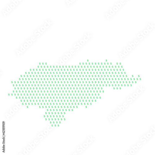 Map of the country of Honduras with dollar sign icons on a white background