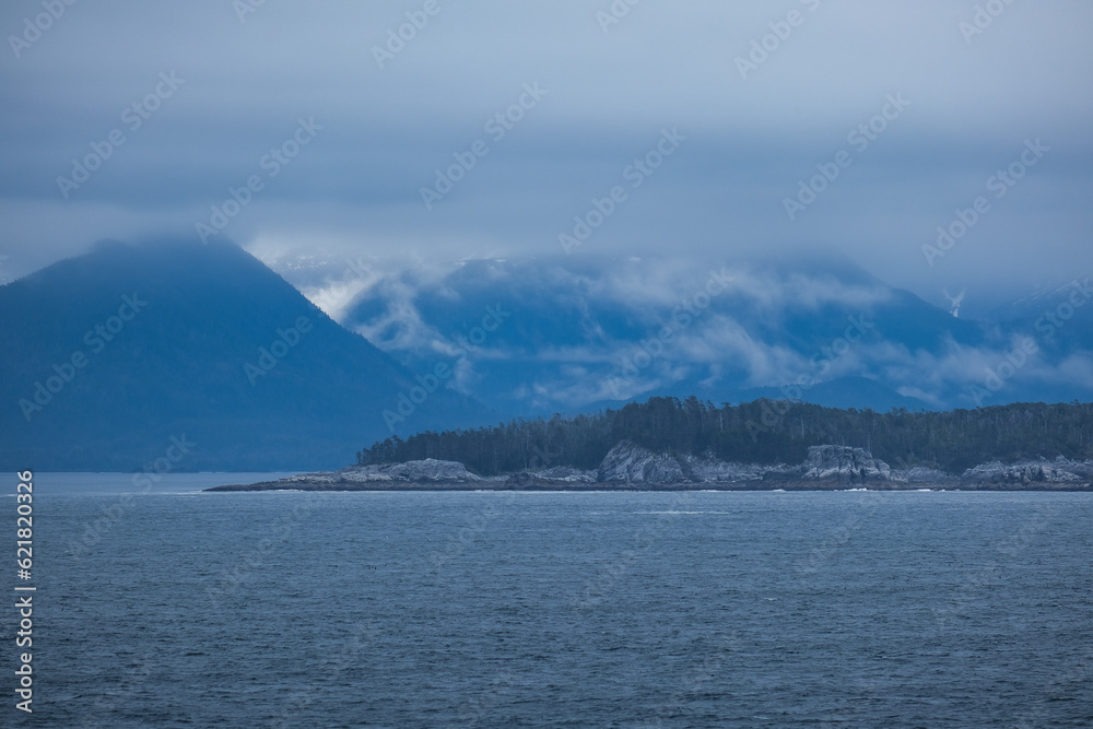 Breathtaking mountain glacier range view of Alaska mountains in Sitka with spectacular landscape scenery