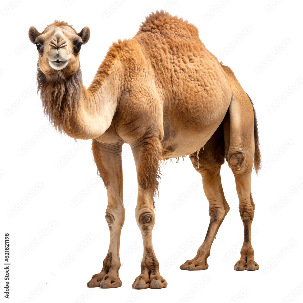 Camel isolated background PNG. Generative AI. - obrazy, fototapety, plakaty 