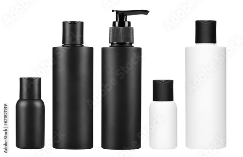 Photo Set of black and white personal hygiene products, cut out