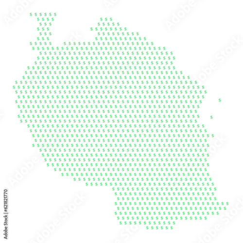 Map of the country of United Republic of Tanzania with dollar sign icons on a white background