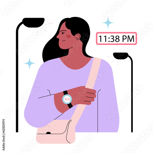 FEMTECH. Technologies for women's wellbeing and security. Girl walking