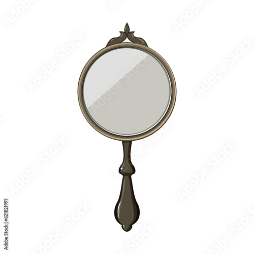 object hand mirror cartoon. retro antique, ornate round, accessory beautiful object hand mirror sign. isolated symbol vector illustration