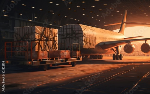 A Cargo Plane parked on an airport tarmac. AI