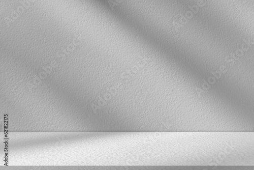 Concrete Wall Texture with Leaves Shadow on Cement floor Background,Empty White,Grey Studio Room with Table Top,Backdrop background Spring or Summer Cosmetic Product Display,Mockup Beauty Presentation © Anchalee