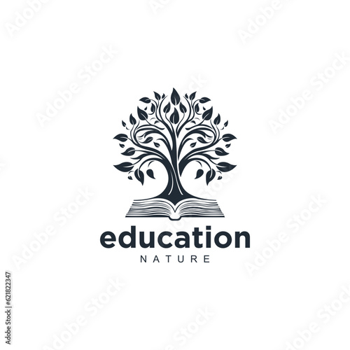 Education icon logo design template. combination of trees above an open book logo vector illustration