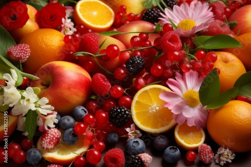 Flower fruits berry background. Generate Ai