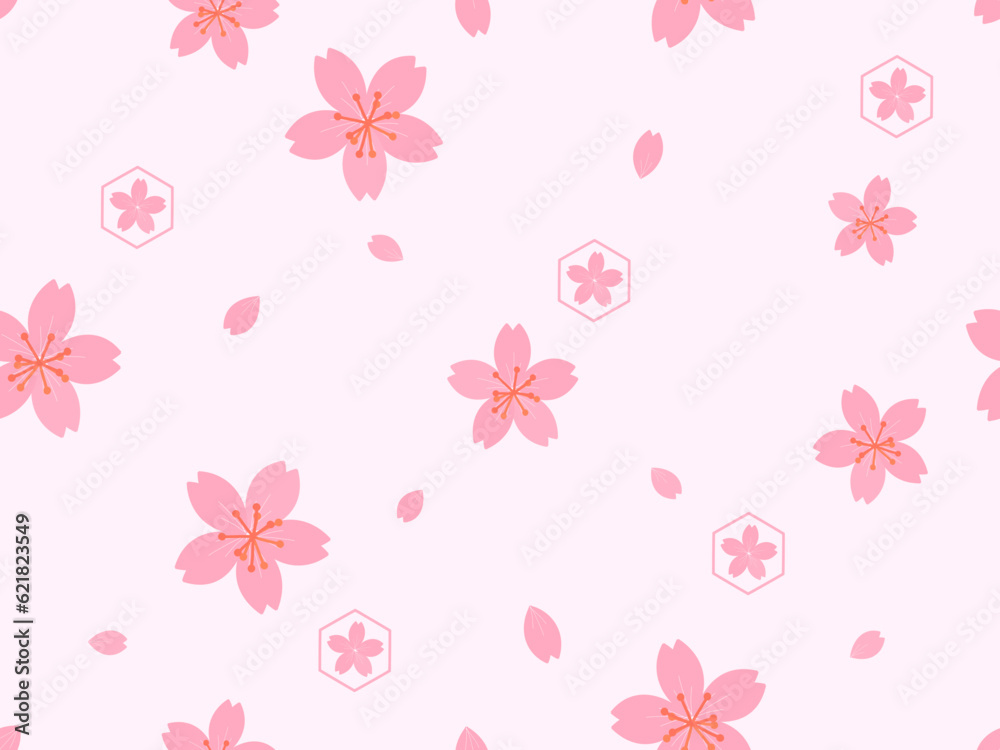 Seamless pattern with cherry blossom Sakura flower on pink background vector illustration.