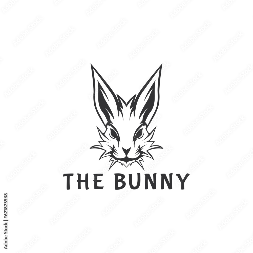 rabbit head icon logo design template. Monochrome bunny head from front vector illustration rabbit head icon logo design template. Monochrome bunny head from front vector illustration
