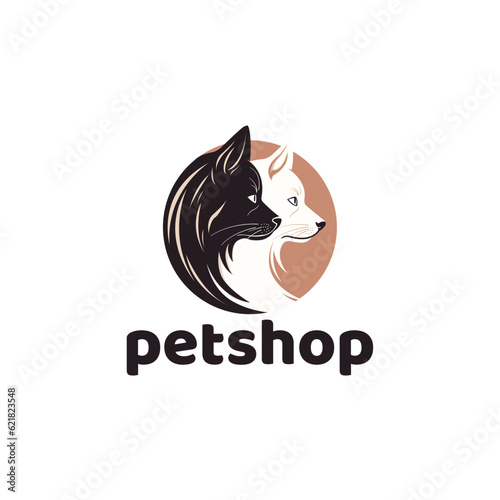 Pet Shop icon logo design template. combination of dog and cat head silhouettes in a circle vector illustration