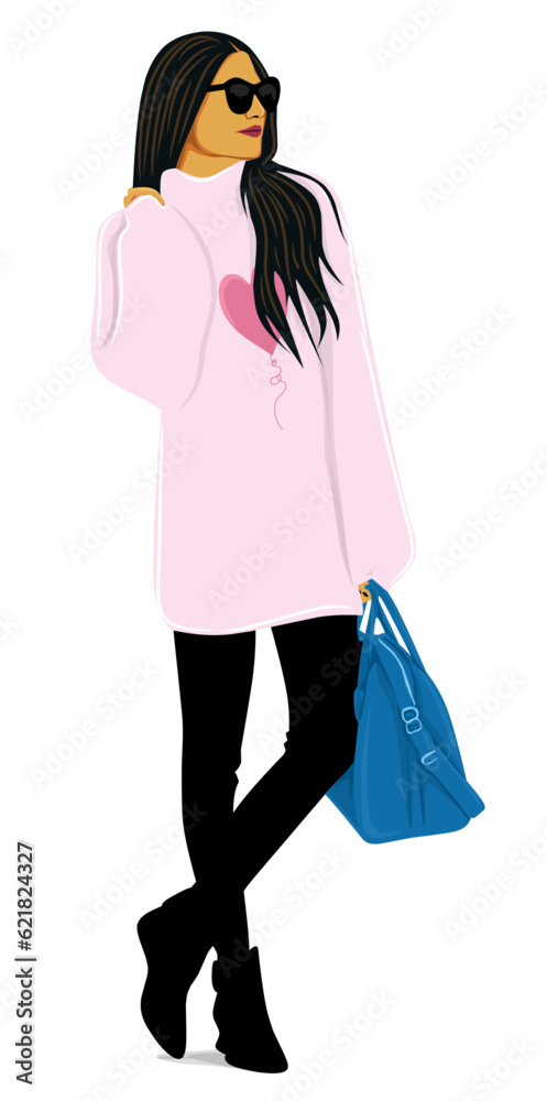 girl with shopping bag wearing sunglasses vector illustration
