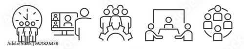 Fotografia Business meeting, Video conferencing and team communication - thin line icon set