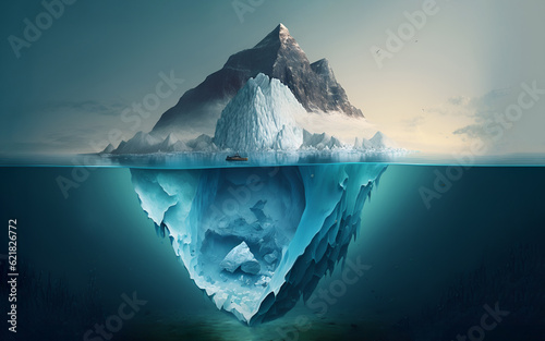 Huge iceberg in polar regions showing a big hidden potential beneath. Ai generated