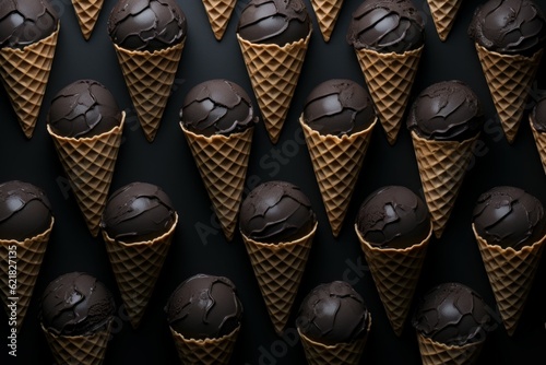 Black ice cream cone pattern. Generate Ai