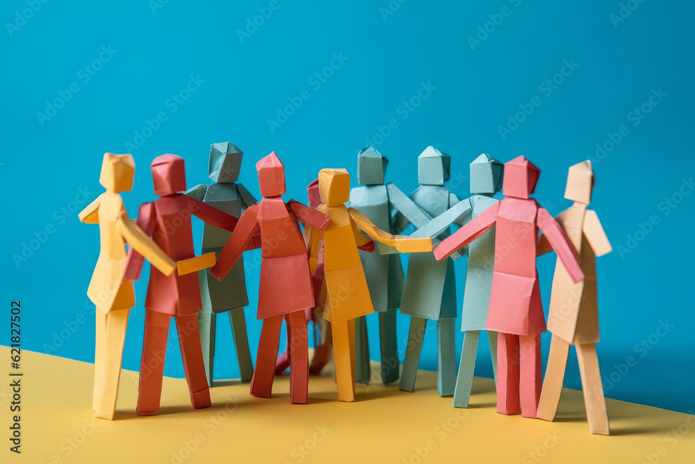 © ink drop - A group of paper people coming together as a team to support each other