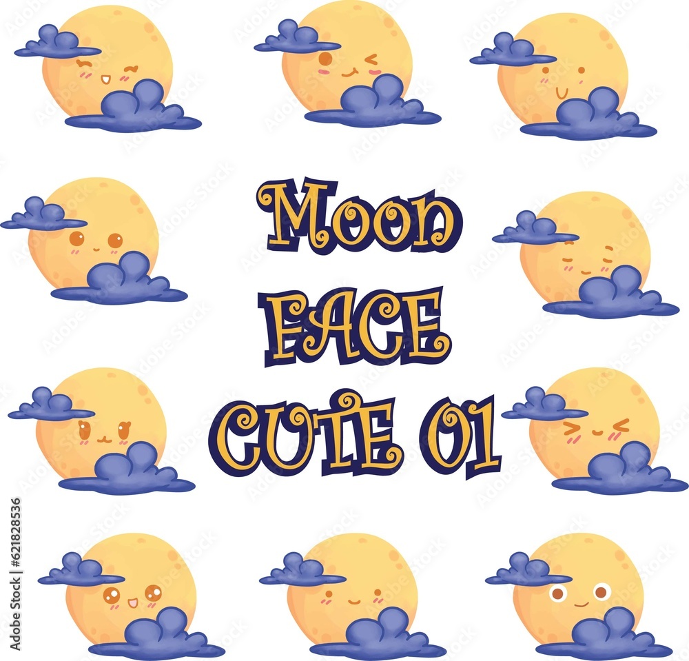 Illustration of a variety of cute moon faces Illustration of a variety of cute moon faces