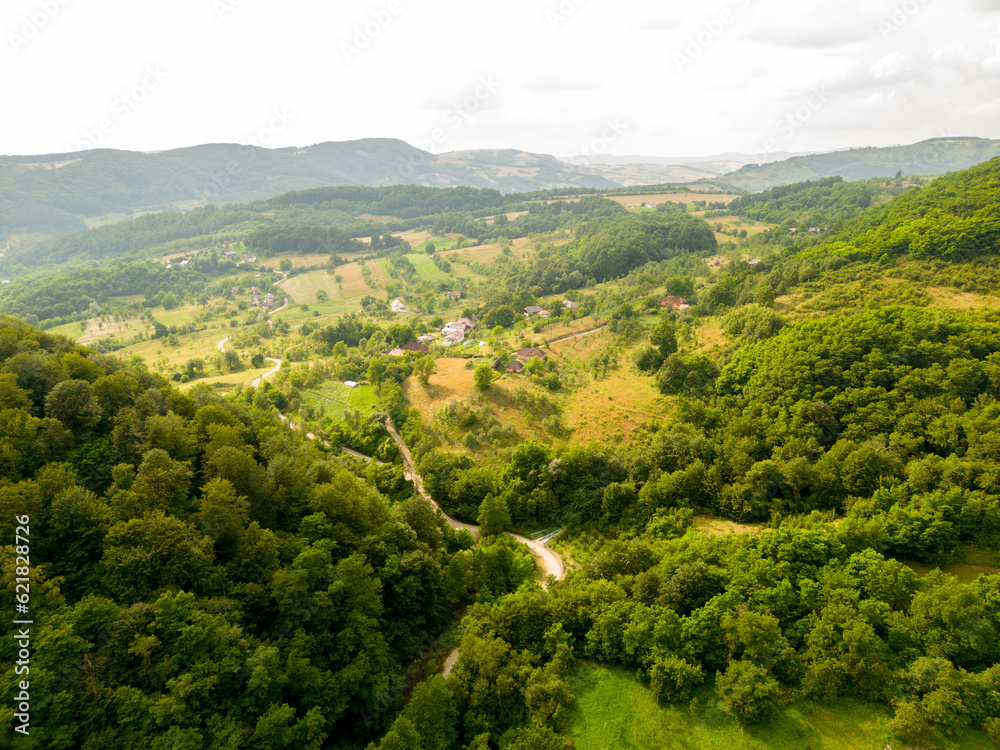 Aerial view of a village in Transylvania, Romania