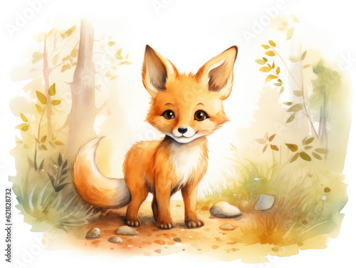 Cute watercolor fox, illustration for children