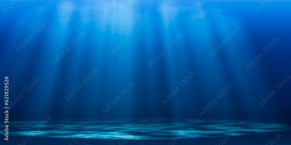 3D render illustration of blue ocean illuminated by sunlight