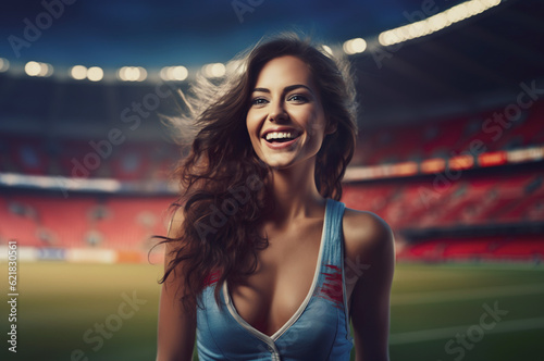 AI generated image of attractive girl as soccer fan