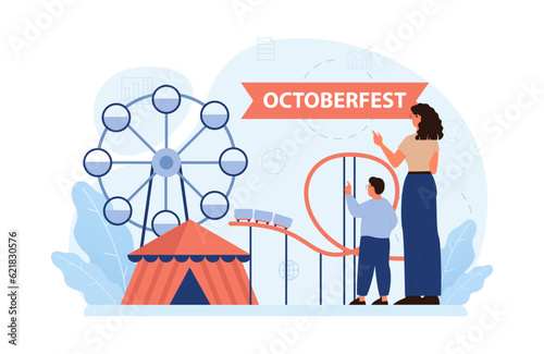 Oktoberfest festival. Cheerful Bavarian people or tourists. Family holiday