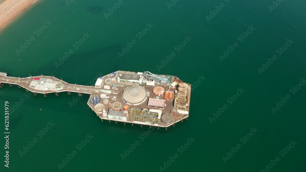 High circling aerial shot over Brighton Pier High circling aerial shot over Brighton Pier