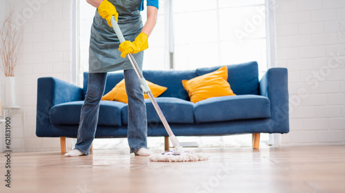фотографія Housework or house keeping service two female cleaning dust in home, cleaning agency small business