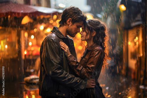 Romantic couple hugging in the rain © Sasint