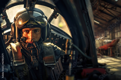 AI generated image of male pilot in cockpit