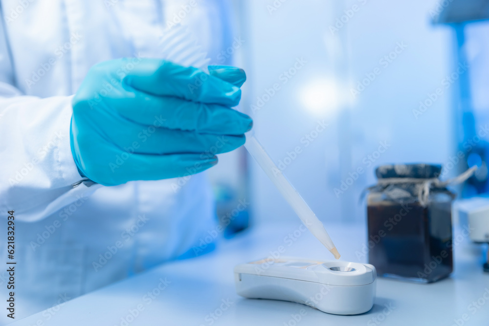 Fototapeta premium Testing honey from bee in laboratory for quality compliance