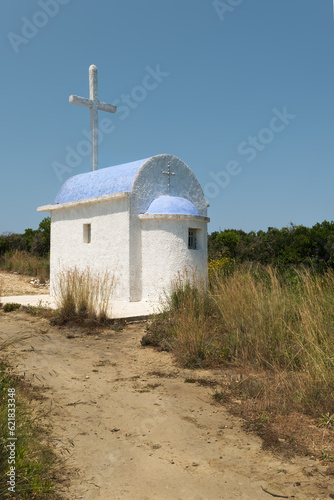 a small deserted church on cliff top near Agios Stefanos village in Corfu