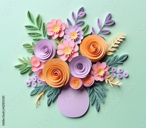 a paper flowers in a vase © Design