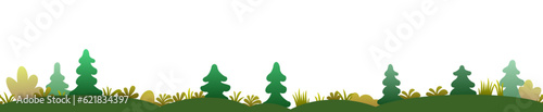 Hill terrain with thickets of trees and shrubs. Landscape autumn nature yellow foliage. End of season. Cartoon fun style. Flat design. Isolated on white background. Seamless illustration. Vector